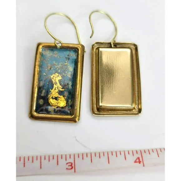 Gold Leaf Fine Art Fashion Earrings Apple Cherry Blossom Dangle Dh755 - Picture 4 of 4